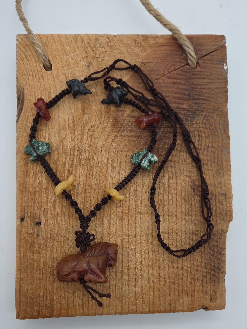 Macrame Carved Horse Animals Pendant Necklace